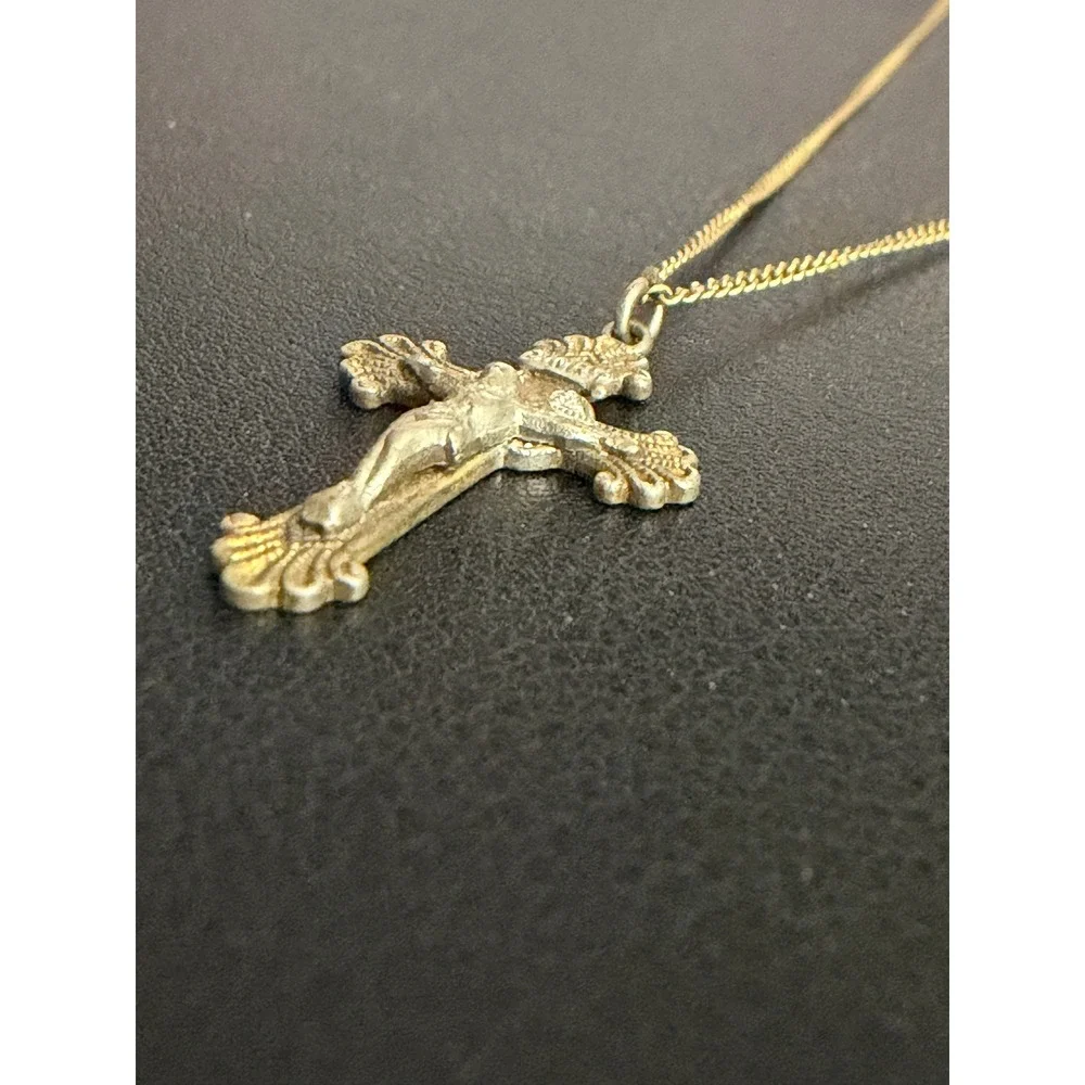 Vintage Cross Necklace Sterling Silver Gold Filled Crucifix 18